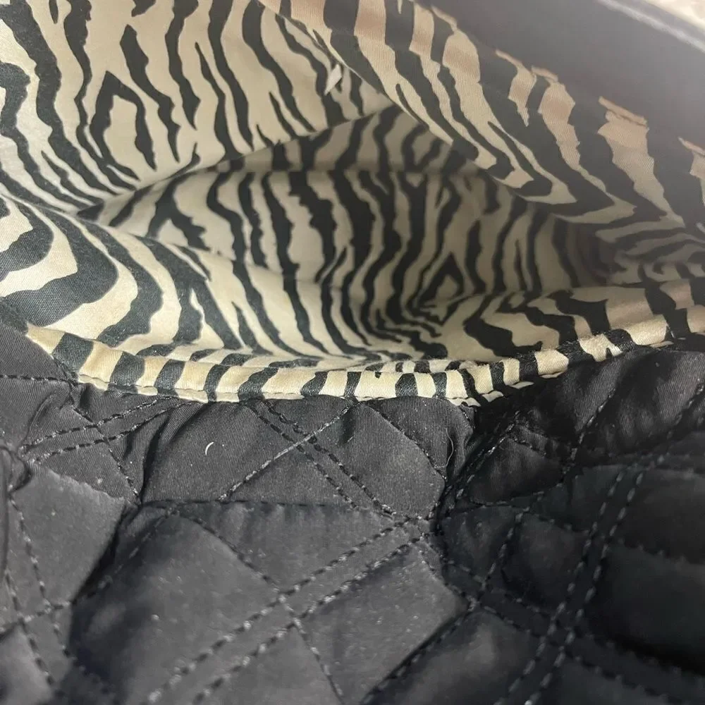 Vera Bradley Classic Black Quilted Fabric Shoulder Bag Purse Zebra print Lining.